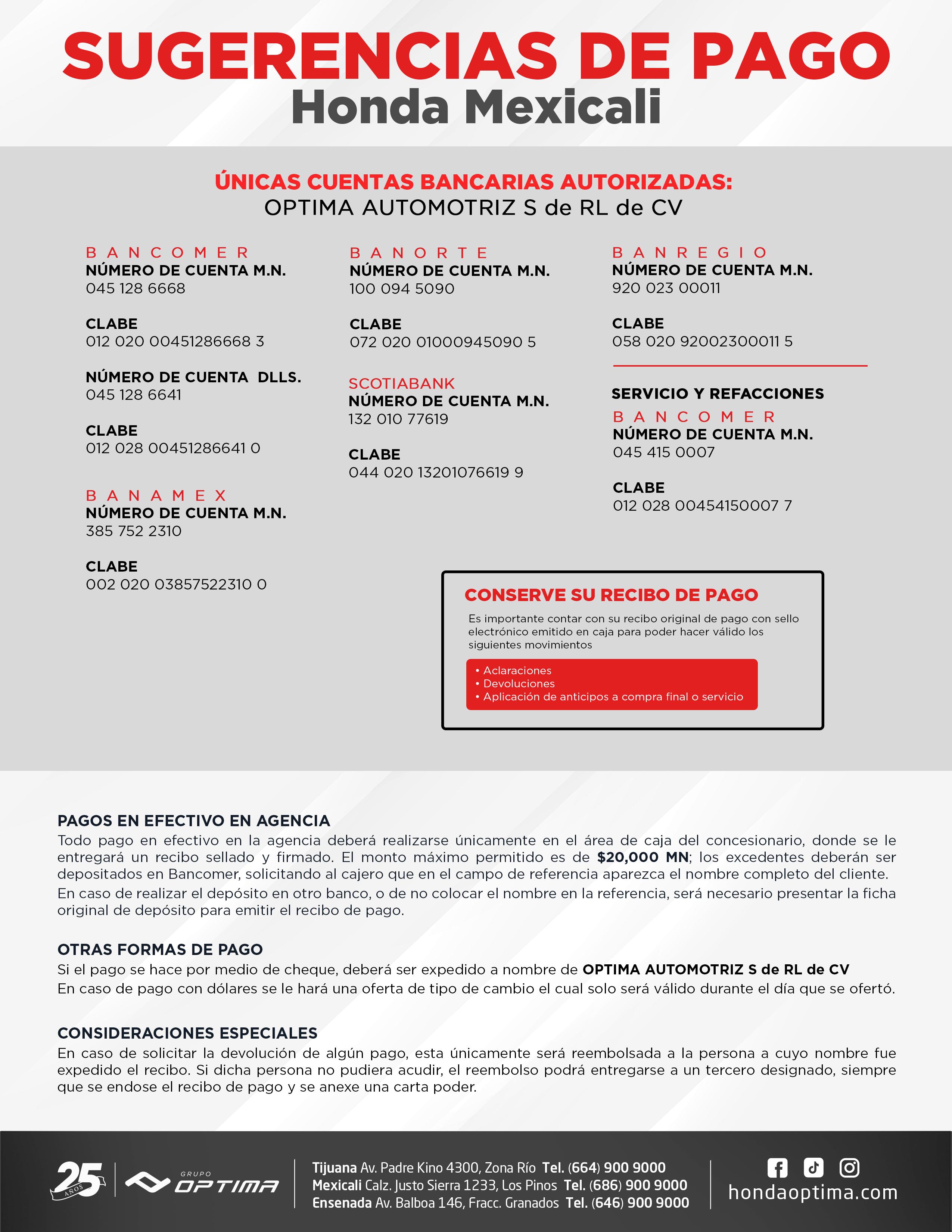 Honda Optima Mexicali Cuenta Bancaria